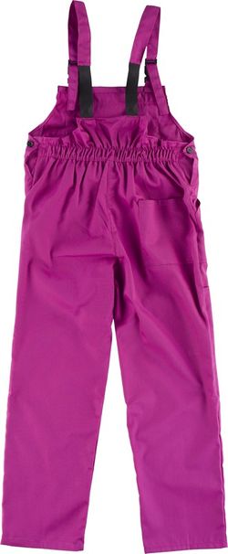 Tuta da ragazzo, schiena coperta, una borsa sul petto e due lati, cinturini elastici fucsia rosa