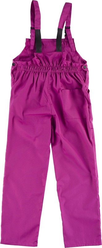 Tuta da ragazzo, schiena coperta, una borsa sul petto e due lati, cinturini elastici fucsia rosa