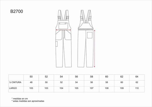 Salopette coperta a metà schiena, una borsa sul petto nera
