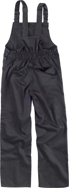 Salopette coperta a metà schiena, una borsa sul petto nera