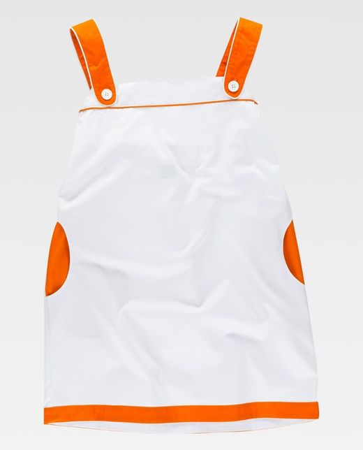 Zweifarbige Schürze mit Hosenträgern Weiß Orange