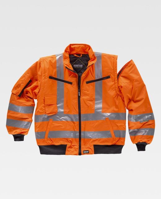 Piloto alta visibilidad con cintas reflectantes Mangas desmontables EN471 Naranja