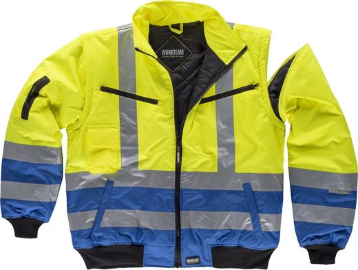 Piloto combinado de alta visibilidade com fitas refletivas Mangas destacáveis EN471 Azulina Yellow AV