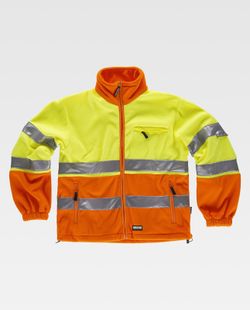 Zweifarbiges, gut sichtbares Fleece, Reißverschluss, zwei reflektierende Bänder am Oberkörper und an den Ärmeln Orange AV Gelb AV