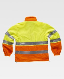 Zweifarbiges, gut sichtbares Fleece, Reißverschluss, zwei reflektierende Bänder am Oberkörper und an den Ärmeln Orange AV Gelb AV