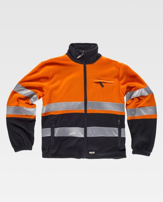 Zweifarbiges Fleece, Reißverschluss, 2 reflektierende Bänder auf Brust, Rücken und Ärmeln Navy Orange AV