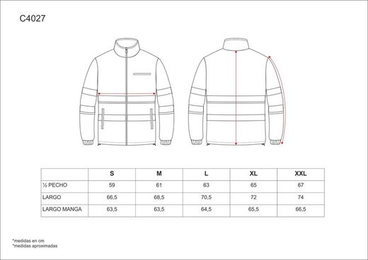 Kombiniertes rotes AV-Fleece, Reißverschluss, zwei reflektierende Bänder am Oberkörper und dunkelrote AV-Ärmel