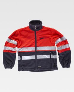 Kombiniertes rotes AV-Fleece, Reißverschluss, zwei reflektierende Bänder am Oberkörper und dunkelrote AV-Ärmel