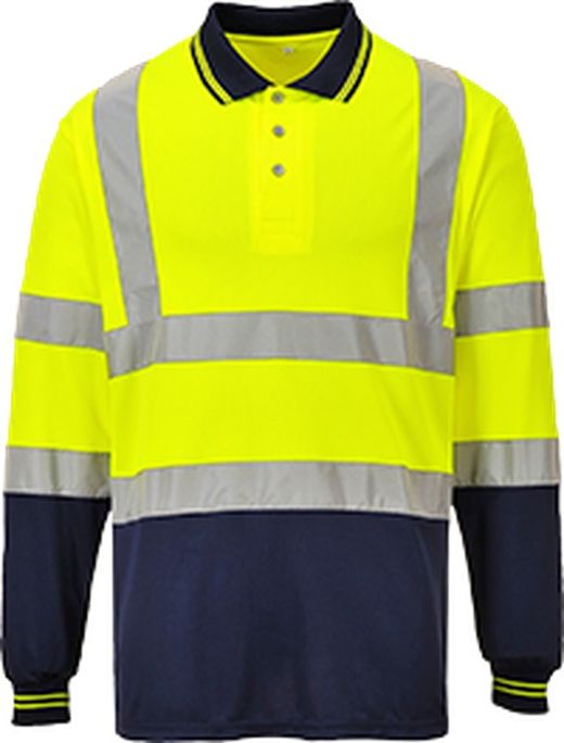 Zweifarbiges Langarm Polo-Shirt
