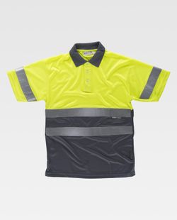 Kurzärmeliges, gut sichtbares kombiniertes Poloshirt Reflektierende Bänder Oberkörper und Ärmel EN ISO 20471: 2013 Gelb AV Grau