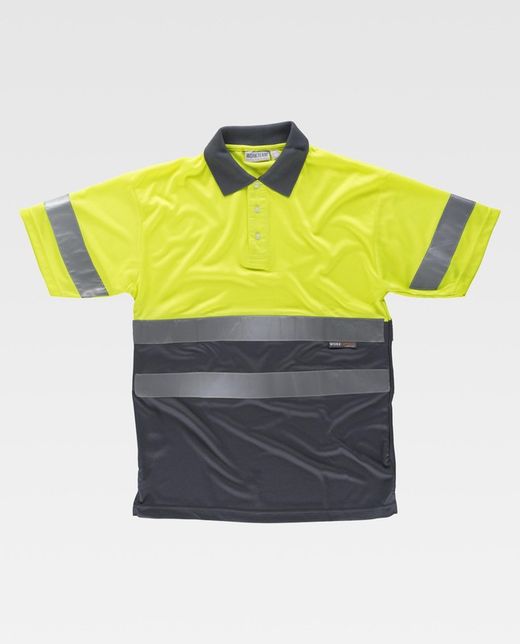 Kurzärmeliges, gut sichtbares kombiniertes Poloshirt Reflektierende Bänder Oberkörper und Ärmel EN ISO 20471: 2013 Gelb AV Grau