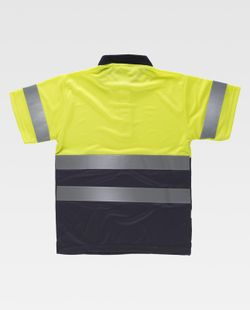 Kombiniertes kurzärmeliges Poloshirt mit hoher Sichtbarkeit. Oberkörper und Ärmel mit reflektierenden Bändern EN ISO 20471: 2013 Yellow AV Navy