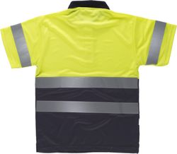 Kombiniertes kurzärmeliges Poloshirt mit hoher Sichtbarkeit. Oberkörper und Ärmel mit reflektierenden Bändern EN ISO 20471: 2013 Yellow AV Navy