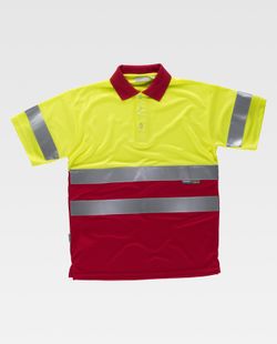 Kurzärmeliges, gut sichtbares kombiniertes Poloshirt Reflektierende Bänder Oberkörper und Ärmel EN ISO 20471: 2013 Gelb AV Rot