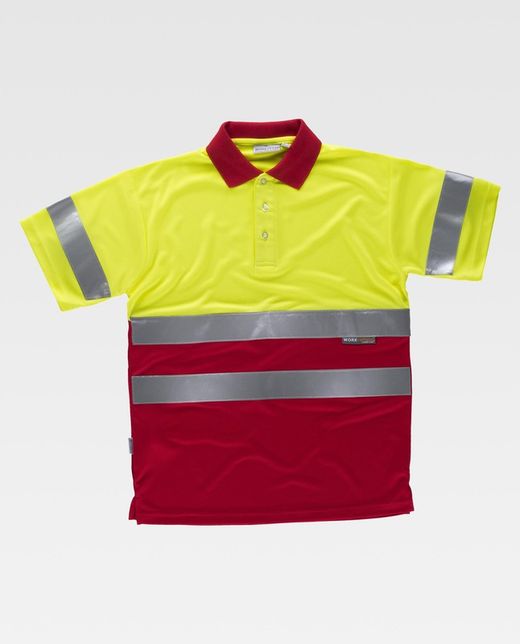 Kurzärmeliges, gut sichtbares kombiniertes Poloshirt Reflektierende Bänder Oberkörper und Ärmel EN ISO 20471: 2013 Gelb AV Rot