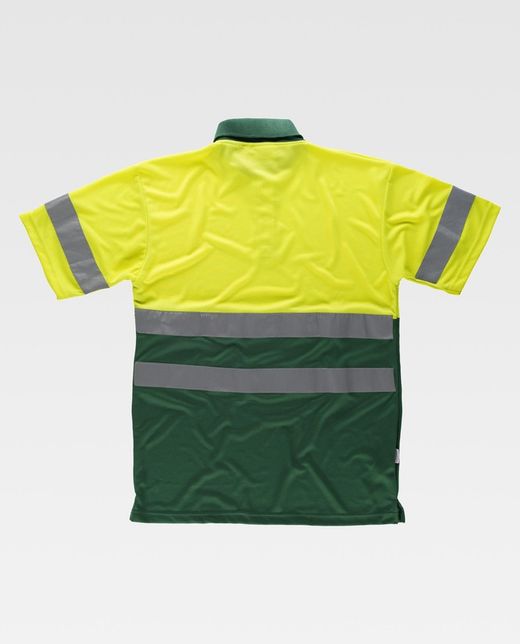 Kurzärmeliges, gut sichtbares kombiniertes Poloshirt Reflektierende Bänder Oberkörper und Ärmel EN ISO 20471: 2013 AV Gelb Dunkelgrün