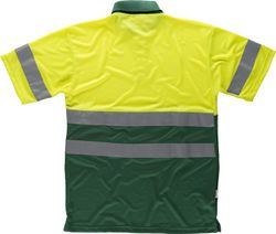 Kurzärmeliges, gut sichtbares kombiniertes Poloshirt Reflektierende Bänder Oberkörper und Ärmel EN ISO 20471: 2013 AV Gelb Dunkelgrün