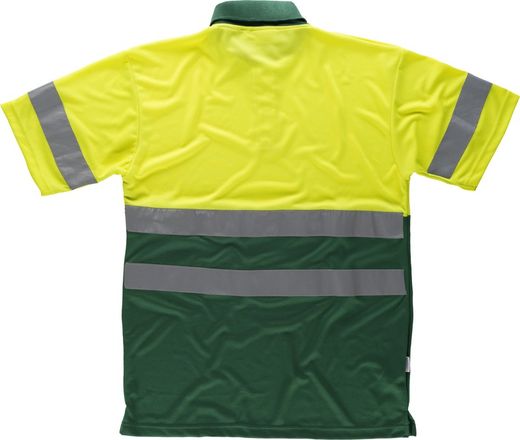 Kurzärmeliges, gut sichtbares kombiniertes Poloshirt Reflektierende Bänder Oberkörper und Ärmel EN ISO 20471: 2013 AV Gelb Dunkelgrün