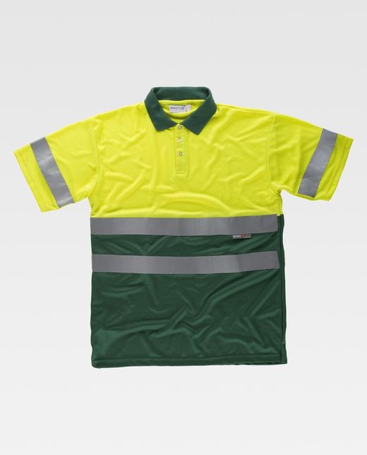 Kurzärmeliges, gut sichtbares kombiniertes Poloshirt Reflektierende Bänder Oberkörper und Ärmel EN ISO 20471: 2013 AV Gelb Dunkelgrün