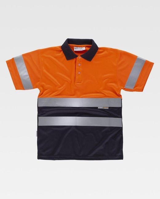 Kombiniertes gut sichtbares kurzärmeliges Poloshirt Reflektierende Bänder Oberkörper und Ärmel EN ISO 20471: 2013 Orange AV Marino