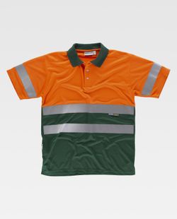 Polo combinado alta visibilidad Naranja / Verde Oscuro