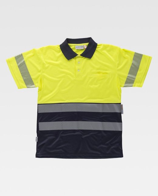 Polo combinado alta visibilidad manga corta con cintas Marino Amarillo