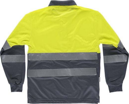 Kombination aus gut sichtbarem Langarm-Poloshirt, Oberkörper mit reflektierenden Bändern und Ärmeln EN ISO 20471: 2013 Gelb AV Grau