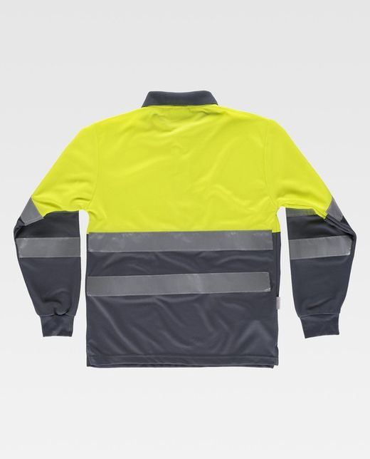Kombination aus gut sichtbarem Langarm-Poloshirt, Oberkörper mit reflektierenden Bändern und Ärmeln EN ISO 20471: 2013 Gelb AV Grau