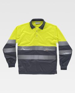 Kombination aus gut sichtbarem Langarm-Poloshirt, Oberkörper mit reflektierenden Bändern und Ärmeln EN ISO 20471: 2013 Gelb AV Grau