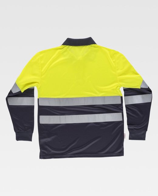 Hochsichtbares kombiniertes Langarm-Poloshirt, Oberkörper mit reflektierenden Bändern und Ärmel EN ISO 20471: 2013 Yellow AV Navy