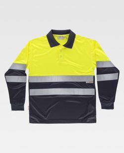 Hochsichtbares kombiniertes Langarm-Poloshirt, Oberkörper mit reflektierenden Bändern und Ärmel EN ISO 20471: 2013 Yellow AV Navy