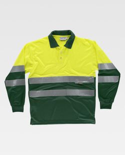 Kombination aus gut sichtbarem Langarm-Poloshirt, Oberkörper mit reflektierenden Bändern und Ärmeln EN ISO 20471: 2013 AV Yellow Dark Green