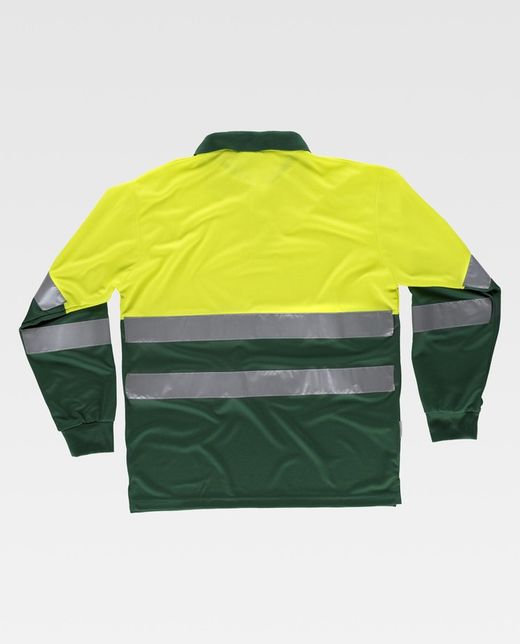 Kombination aus gut sichtbarem Langarm-Poloshirt, Oberkörper mit reflektierenden Bändern und Ärmeln EN ISO 20471: 2013 AV Yellow Dark Green
