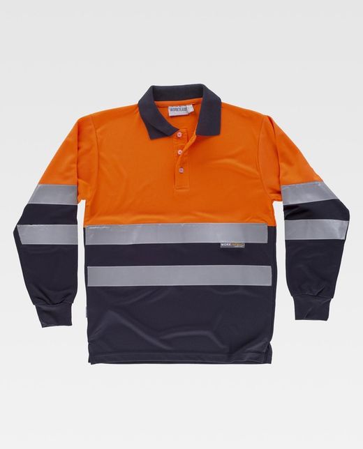 Kombination aus gut sichtbarem Langarm-Poloshirt, reflektierendem Oberkörper und Ärmeln EN ISO 20471: 2013 Orange AV Marino