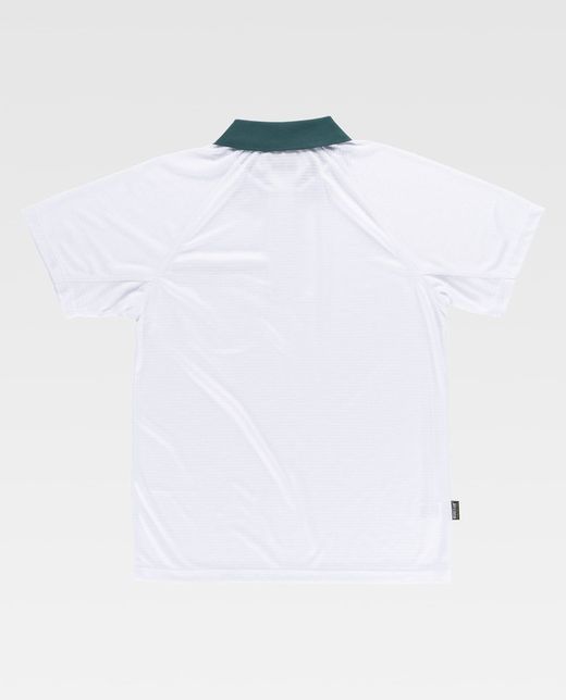 Polo combinado de manga corta en tejido técnico.  Blanco+Verde