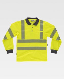 Polo de alta visibilidad de manga larga Amarillo / Gris Oscuro