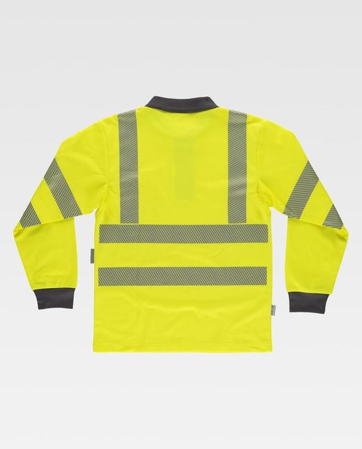 Polo de alta visibilidad de manga larga Amarillo / Gris Oscuro