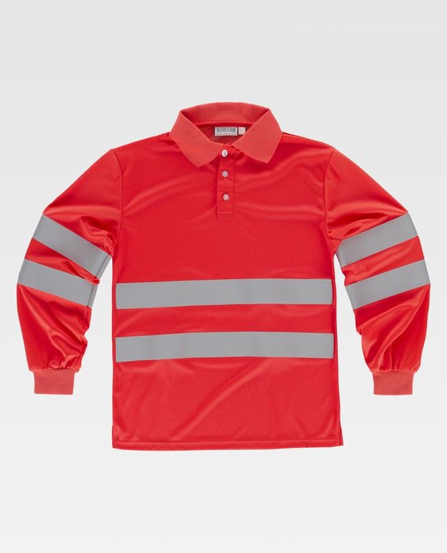 Polo de alta visibilidad de manga larga en poliéster Rojo