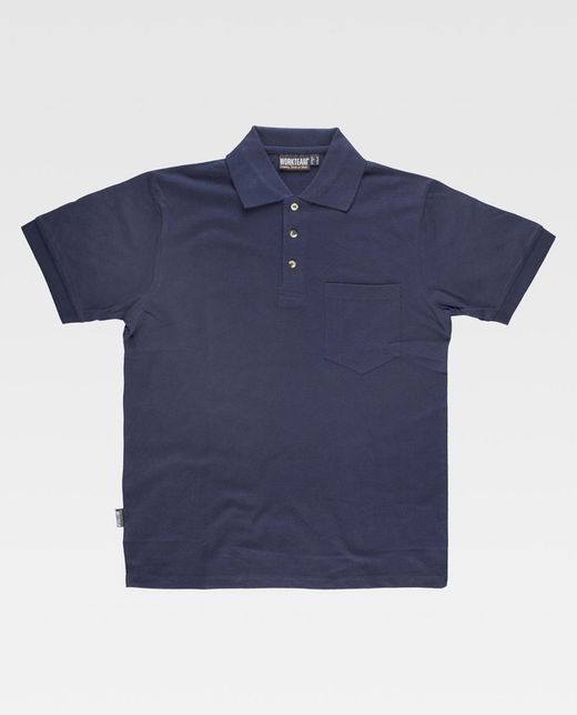Kurzärmliges Poloshirt und Brusttasche aus 100% dunkelblauer Baumwolle