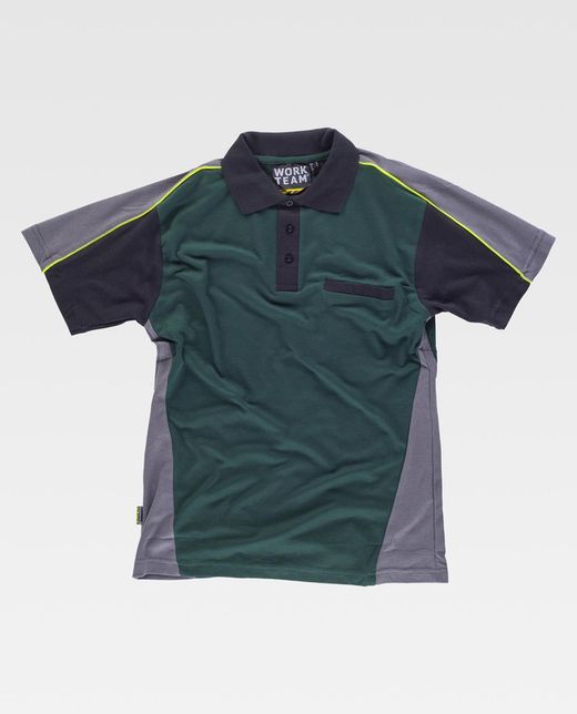 Polo Linie 5 in 3 Farben kombiniert mit reflektierenden Paspeln Grün Dunkelgrau Schwarz