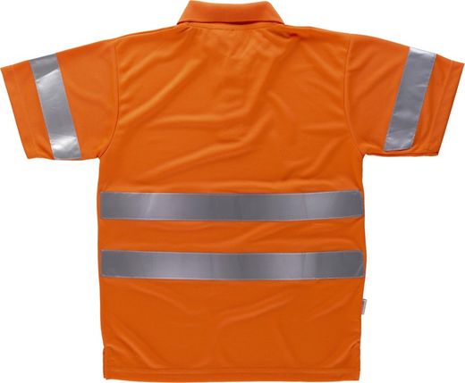 Hochsichtbares kurzärmeliges Poloshirt mit reflektierenden Bändern am Oberkörper und an den Ärmeln EN ISO 20471: 2013 Orange AV