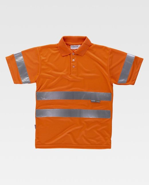 Hochsichtbares kurzärmeliges Poloshirt mit reflektierenden Bändern am Oberkörper und an den Ärmeln EN ISO 20471: 2013 Orange AV