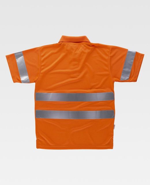 Hochsichtbares kurzärmeliges Poloshirt mit reflektierenden Bändern am Oberkörper und an den Ärmeln EN ISO 20471: 2013 Orange AV