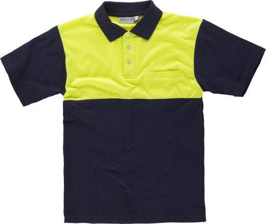 Polo à manches courtes avec empiècement combiné, un sac de poitrine Navy Yellow AV