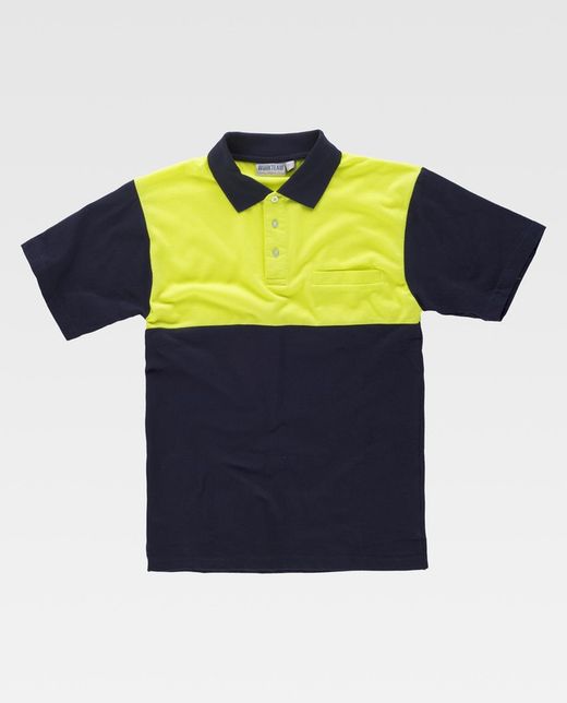 Kurzärmliges Poloshirt mit kombinierter Passe, Brusttasche Navy Yellow AV