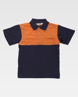 Kurzärmliges Poloshirt mit kombinierter Passe, Brusttasche Navy Orange AV
