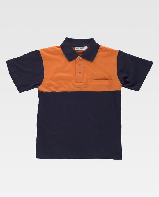 Kurzärmliges Poloshirt mit kombinierter Passe, Brusttasche Navy Orange AV