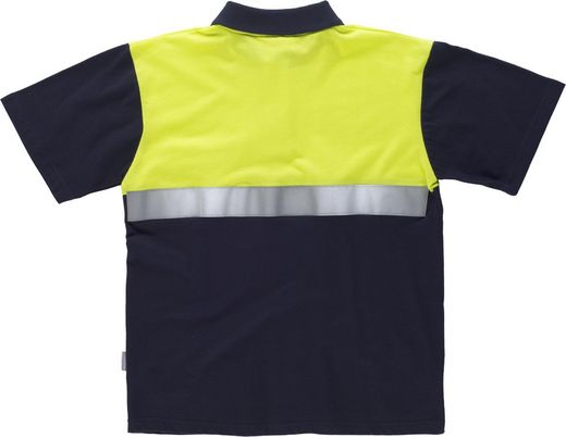 Kurzärmliges Poloshirt mit kombinierter Passe, Brusttasche und reflektierendem Klebeband Navy Yellow AV