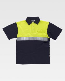 Kurzärmliges Poloshirt mit kombinierter Passe, Brusttasche und reflektierendem Klebeband Navy Yellow AV