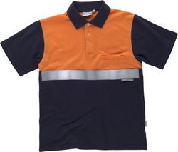 Polo manga corta con canesú combinado reflectante Marino / Naranja
